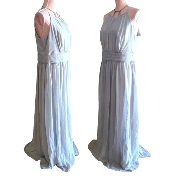 David's Bridal Grey High Neck Chiffon Formal Maxi Dress w/ Keyhole Plussize 16 - Picture 5 of 16
